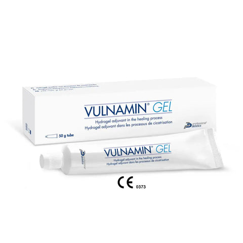Packaging of VULNAMIN Gel, showing the box and tube with the gel, against a white background.