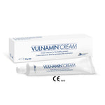 Packaging of VULNAMIN CREAM, which includes a tube and box with branding and medical symbols.