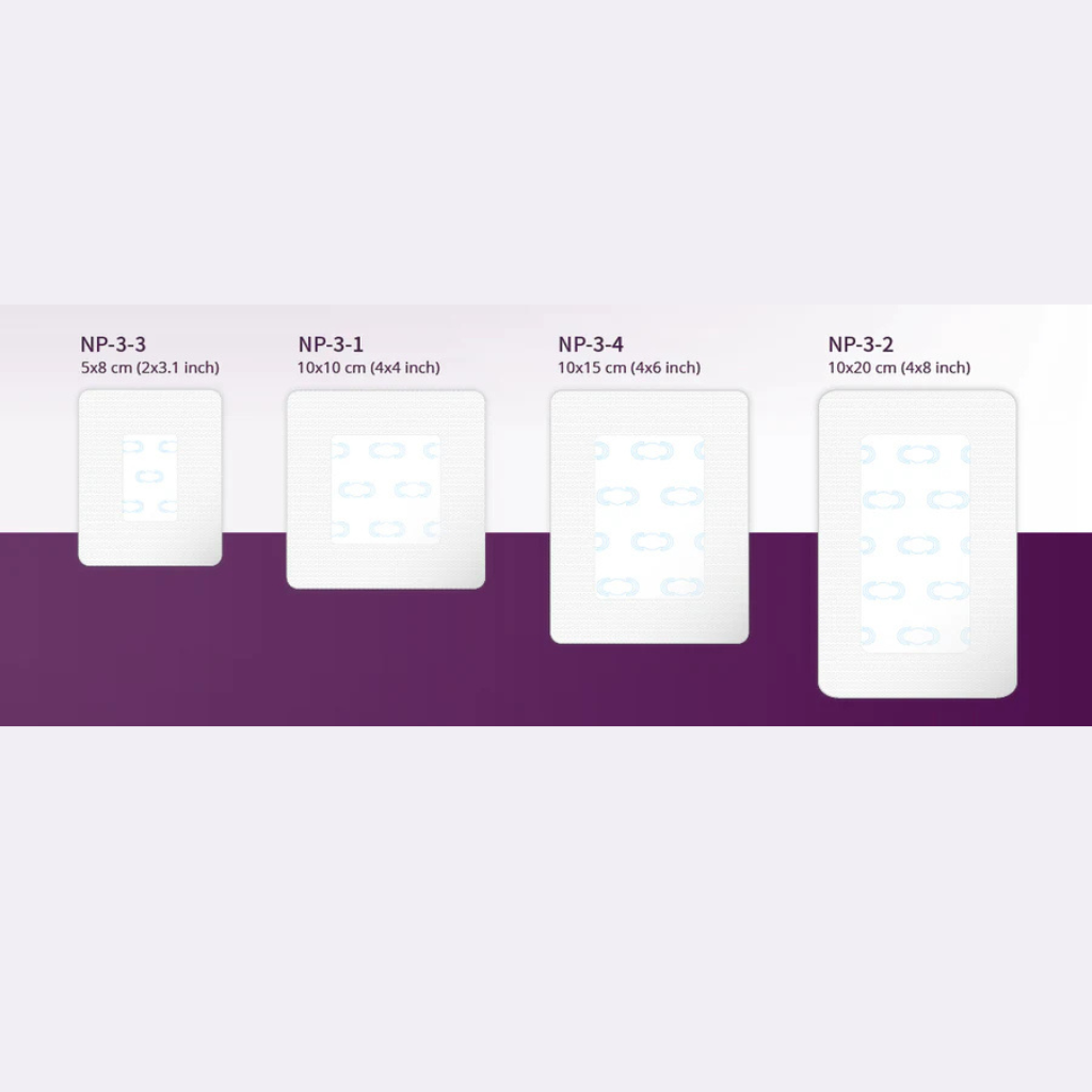 Four white rectangular sheets with dimensions labeled on a purple and white background