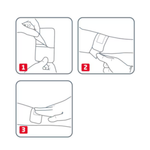 Step-by-step diagram showing how to use a product with labeled steps on a white background