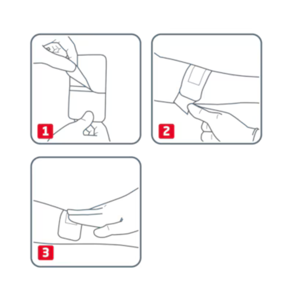 Step-by-step diagram showing how to use a product with labeled steps on a white background