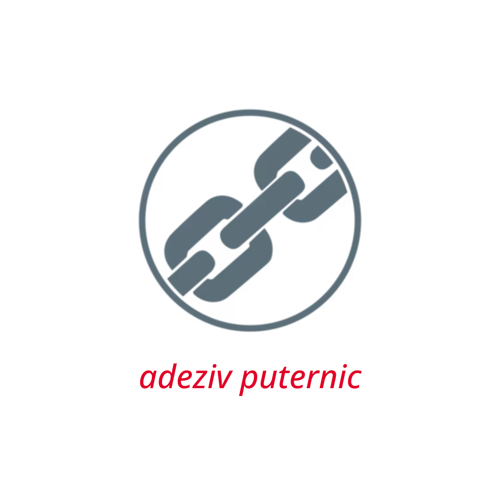 Logo with a chain design and 'adeziv puternic' text on a white background
