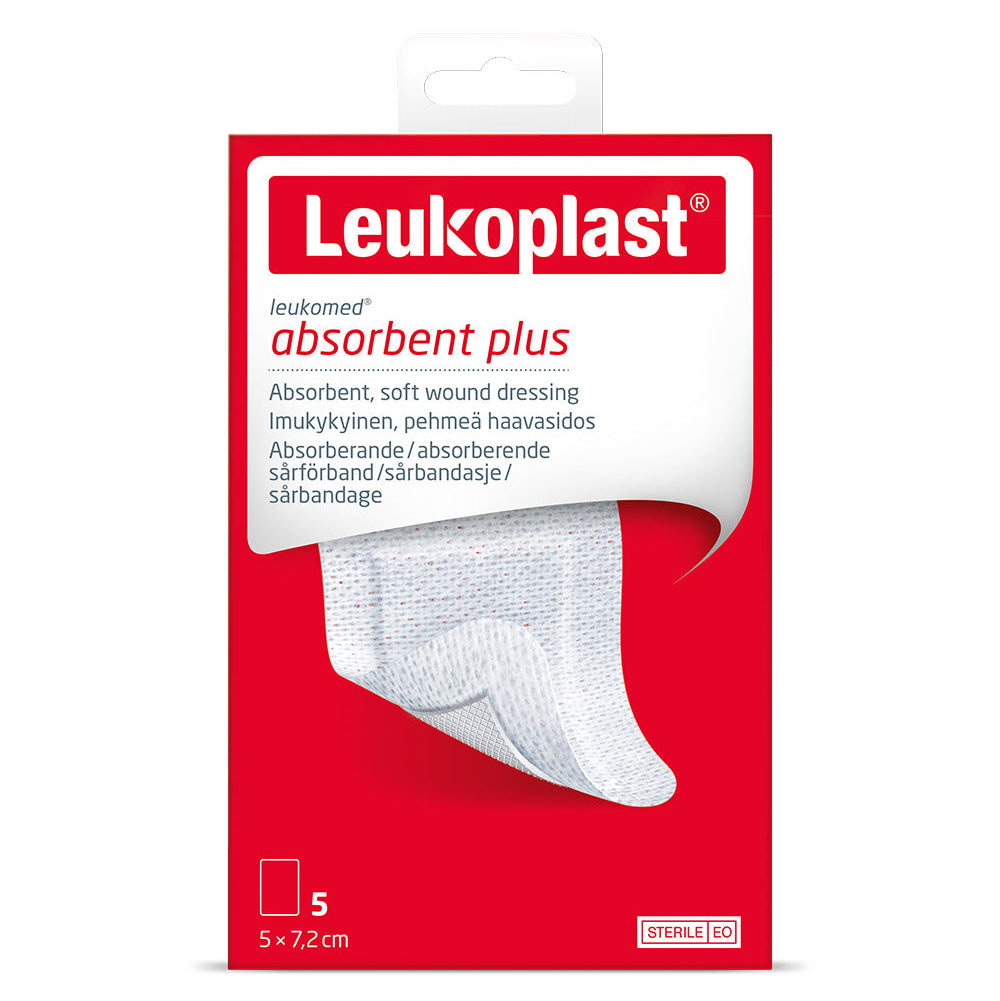 Leukoplast absorbent plus packaging on a white background