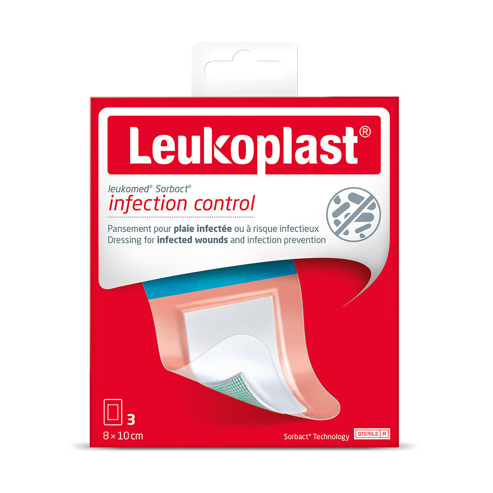 Leukoplast infection control packaging on a white background